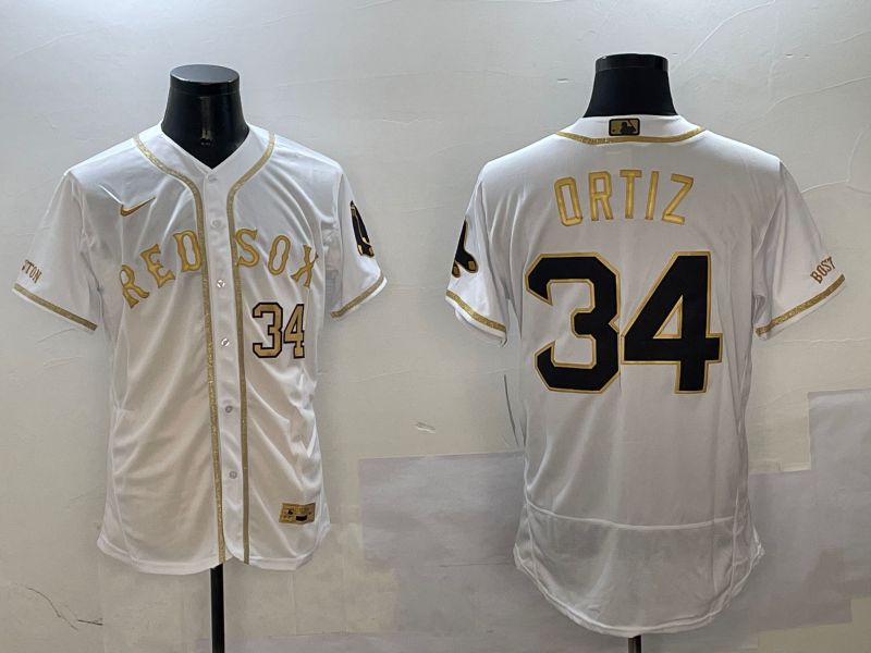 Men Boston Red Sox #34 Ortiz White Gold Elite 2025 Nike MLB Jersey style 4